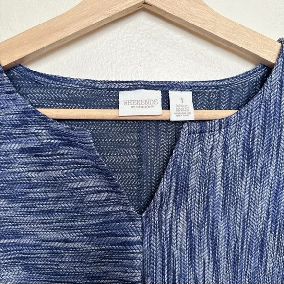 Weekends By Chico's Womens Size Medium Nocturne Navy Vneck 3/4 Sleeve Tunic - Picture 6 of 10